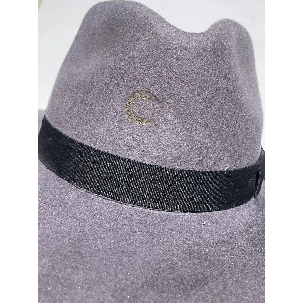 Charlie‎ One Horse Grey Felt Fedora Wide Brim Hat With Grosgrain Band - Size M